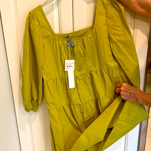 Good Luck Gem Lime Slime Green Tier Ruffle Square Neck Balloon Puff Sleeve Dress - Picture 5 of 15